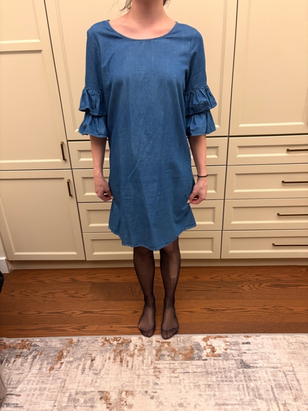 Denim-Blue Tiered Ruffle Mini Dress - Picture 2 of 4